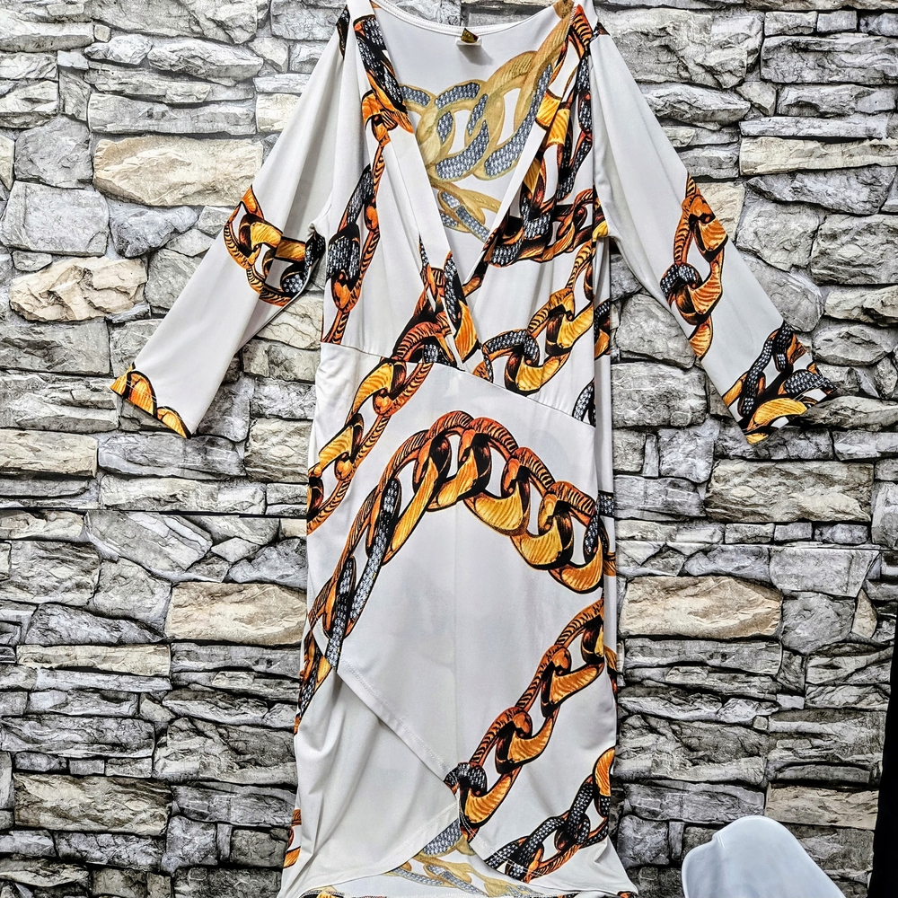 Cream Resort Gown with Plunge Neckline and Dolman Sleeves